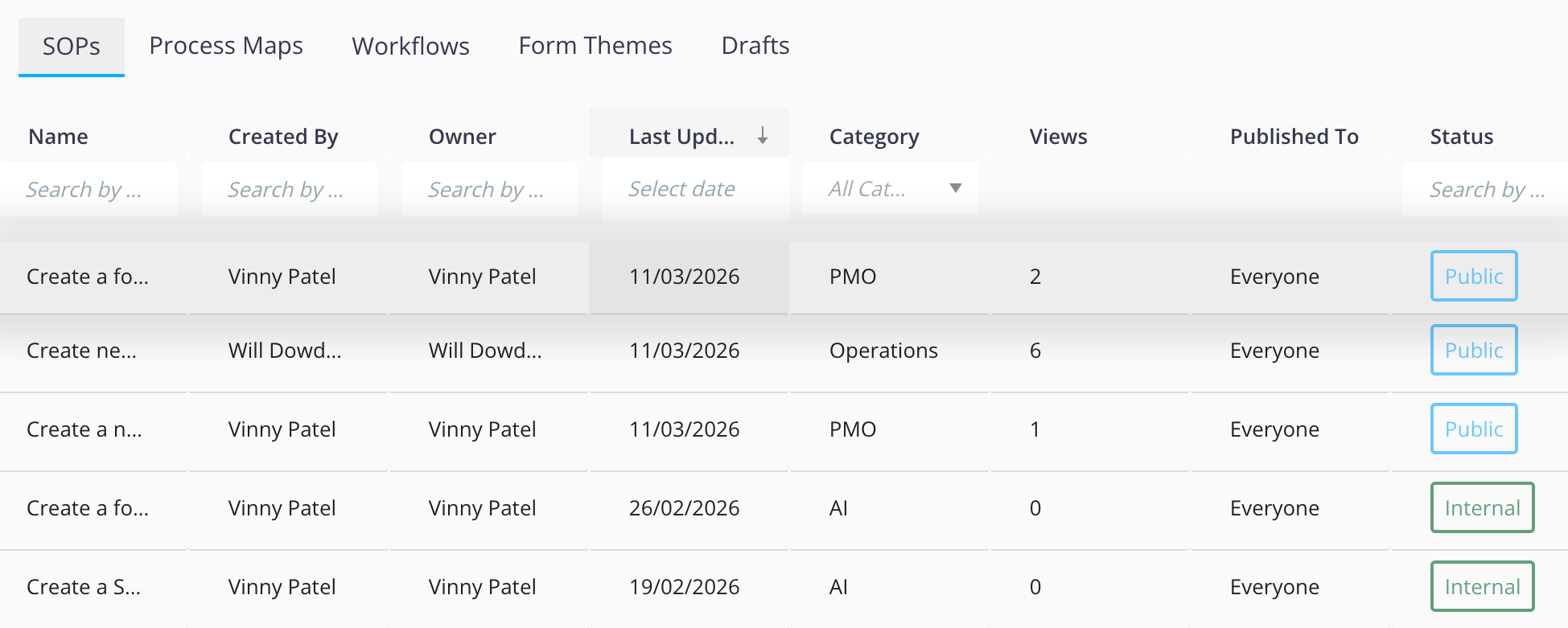Flowingly SOP library and searchable workspace